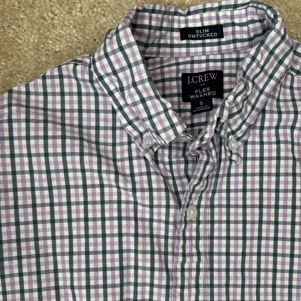 J. Crew Men's Lavender and White Plaid Shirt
